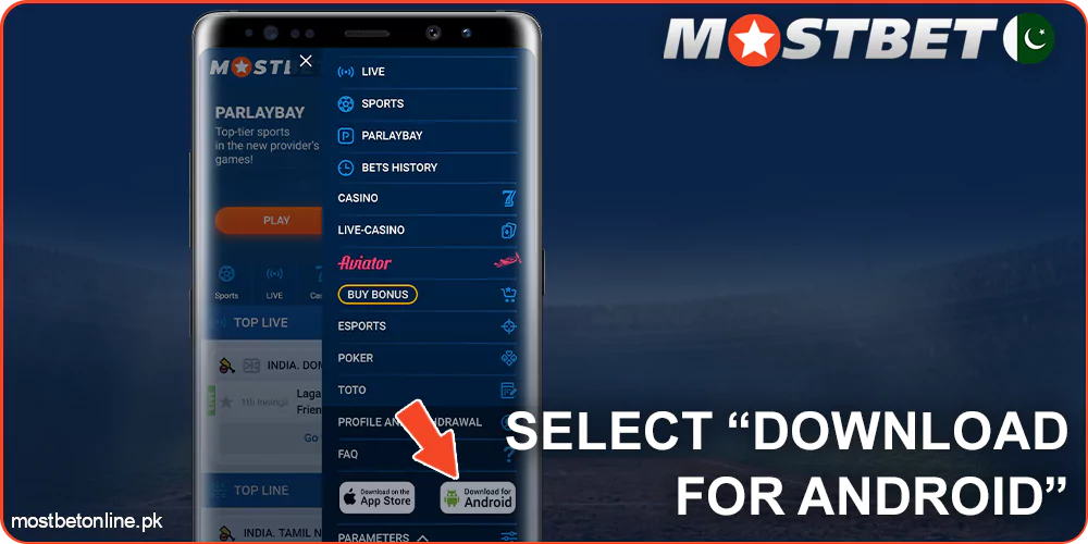 Select "Download for Android" on Mostbet