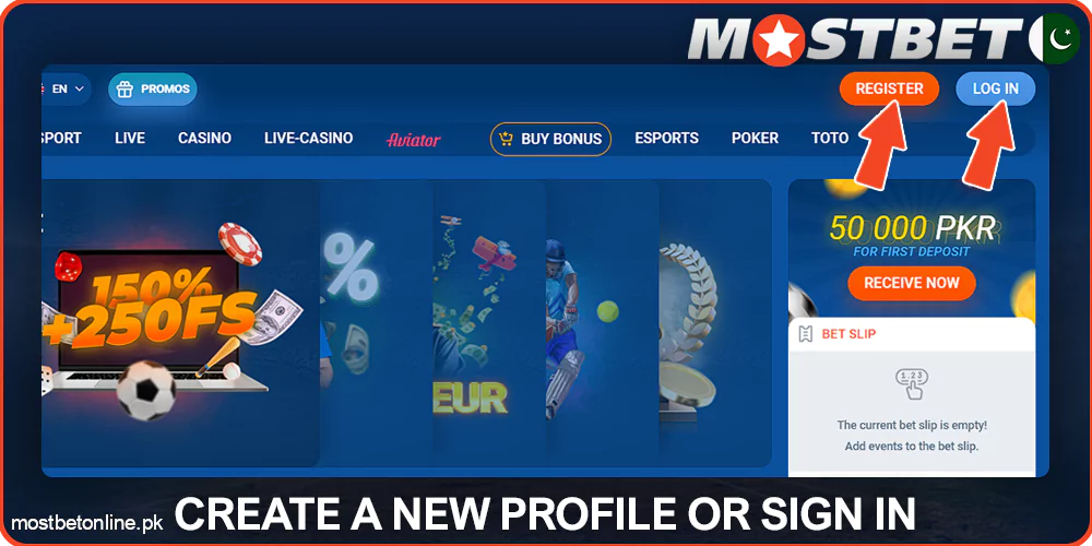 Register or sign in to your Mostbet profile