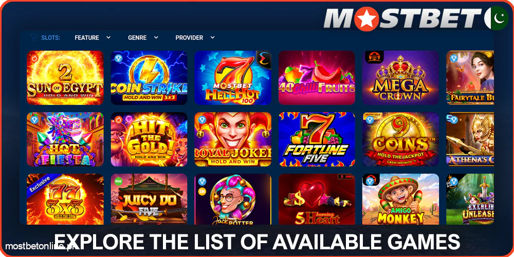 Check out the list of games available at Mostbet