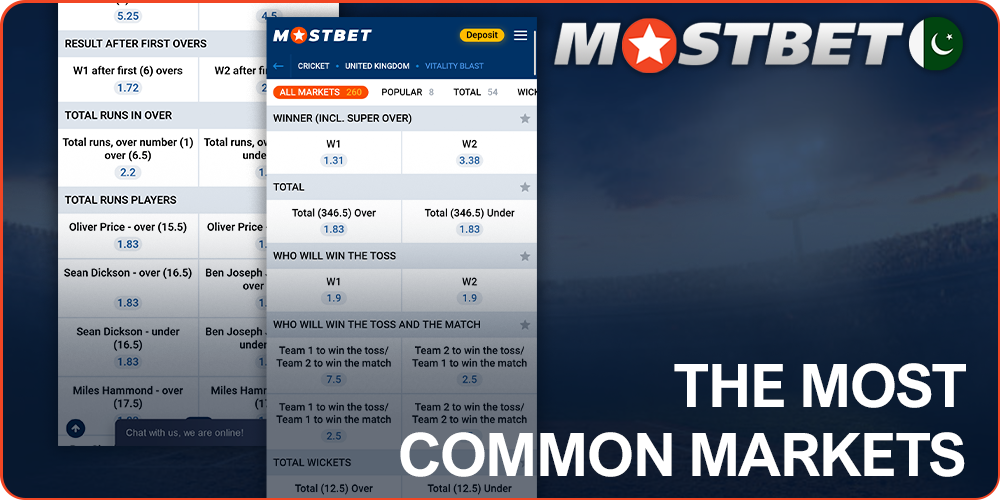Markets in the Mostbet app