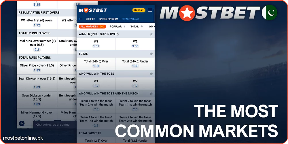 Markets in the Mostbet app