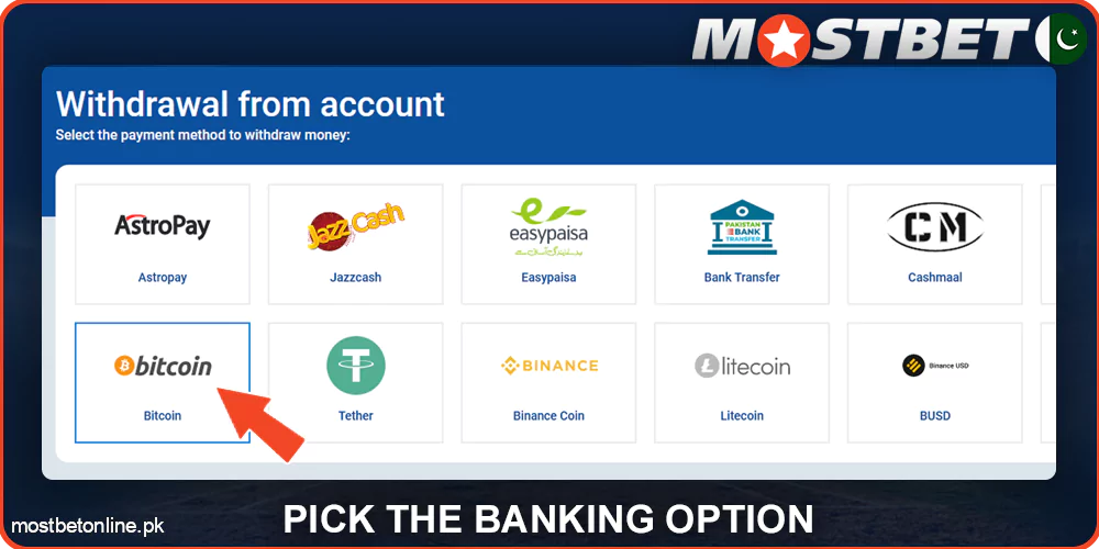Select the banking option at Mostbet