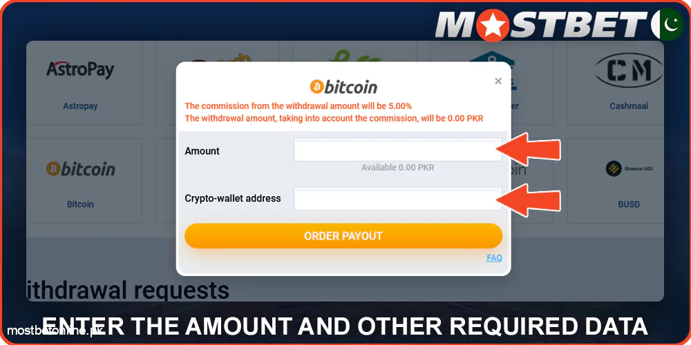 Enter the amount and other details at Mostbet