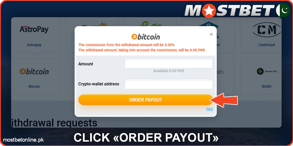 Click the button to withdraw money from Mostbet