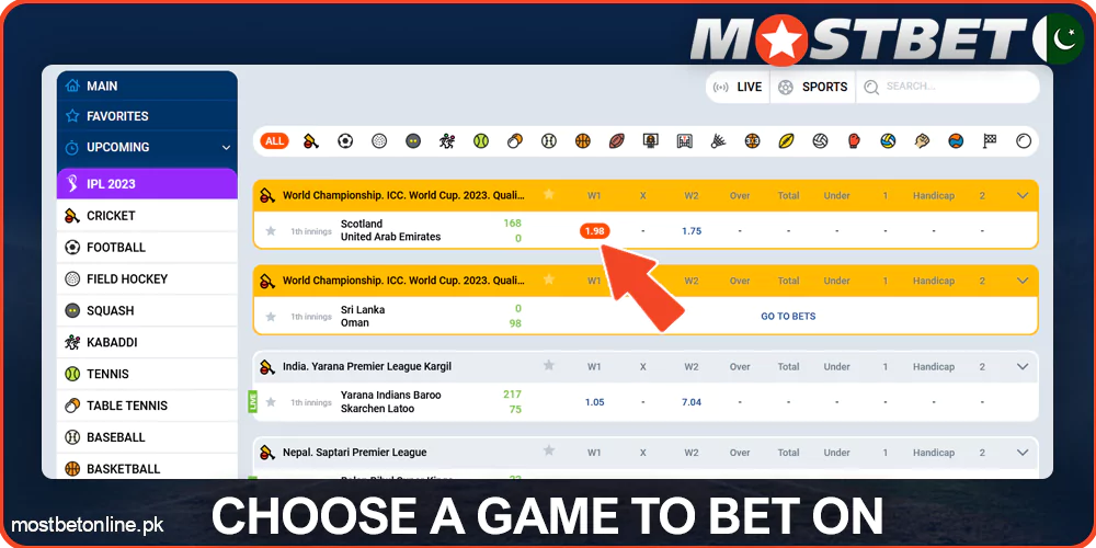 Place a bet on Mostbet