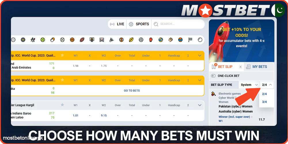 Choose how many bets to win at Mostbet