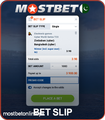 Bet slip at Mostbet