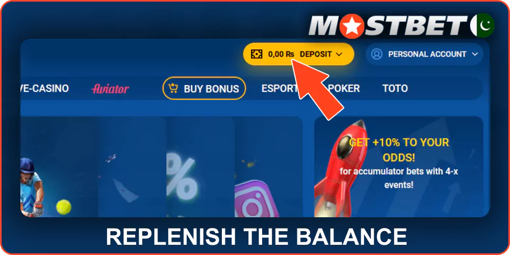 Deposit to your account at Mostbet Pakistan