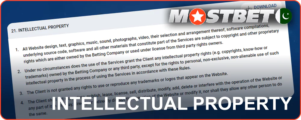 Mostbet's terms and conditions regarding intellectual property