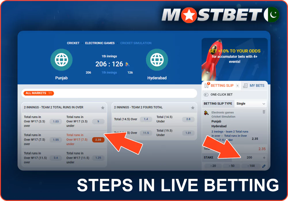 Steps of live betting at Mostbet PK