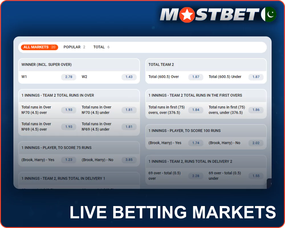 Live betting options at Mostbet Pakistan