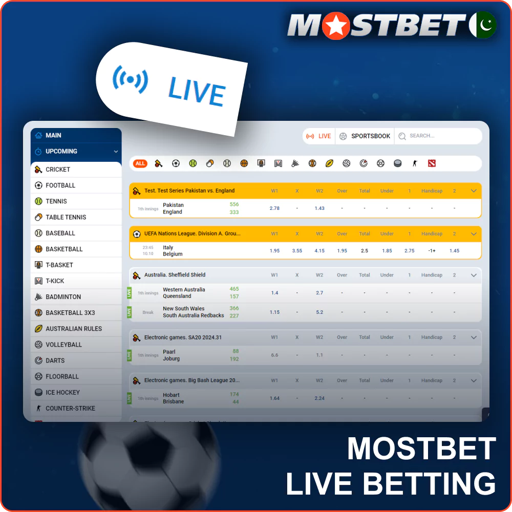 Real-time betting at Mostbet