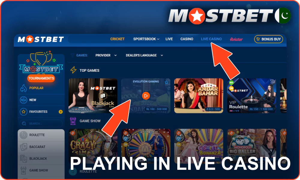 Instructions on how to start playing at Mostbet Pakistan live casino