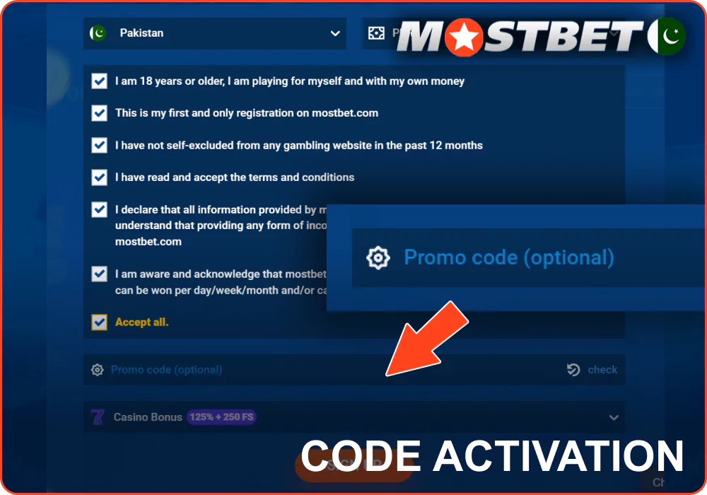 Mostbet promo code activation for players from Pakistan